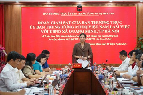 Bà Hà Thị Nga, Phó Chủ tịch – Tổng thư ký Ủy ban Trung ương MTTQ Việt Nam phát biểu tại buổi giám sát. Ảnh: PV