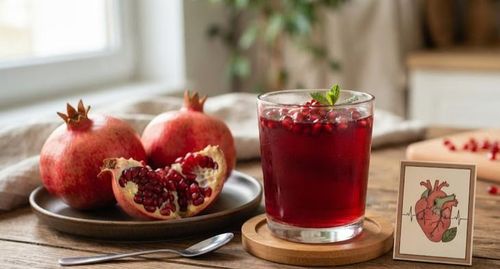 Nước ép lựu giàu chất chống oxy hóa có lợi cho sức khỏe tim mạch. Ảnh minh họa AI