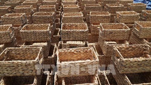 Công ty TNHH Xuất nhập khẩu Bình An Thịnh xuất khẩu các sản phẩm thủ công mỹ nghệ làm từ dây nhựa và cây cói, lục bình. Ảnh: Nhựt An - TTXVN