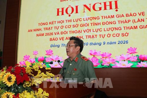 Thiếu tướng Lâm Phước Nguyên, Giám đốc Công an tỉnh Đồng Tháp, phát biểu. Ảnh: Hồng Thái - TTXVN