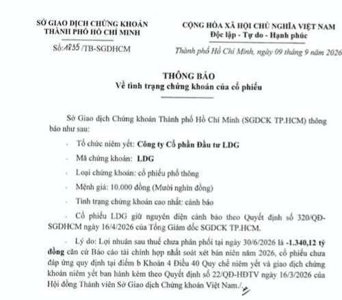 Hose ra thông báo đối với cổ phiếu LDG.