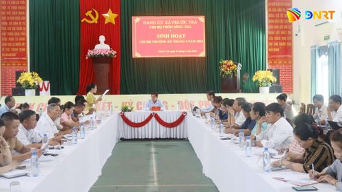 Chi bộ thôn Sông Trà tổ chức sinh hoạt chi bộ mẫu. Ảnh: N.ĐOAN