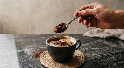 Cho một thìa bột ca cao vào cà phê giúp tăng hàm lượng chất chống oxy hóa. Ảnh minh họa AI