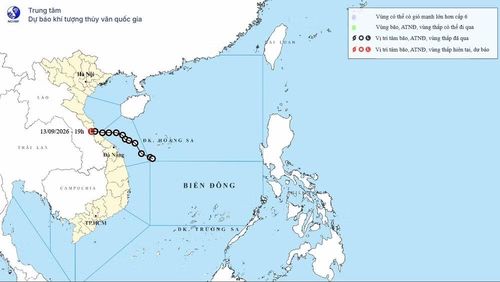 Bản đồ quỹ đạo áp thấp nhiệt đới tính đến 20 giờ ngày 13/9. (Ảnh: Trung tâm Dự báo khí tượng thủy văn quốc gia)