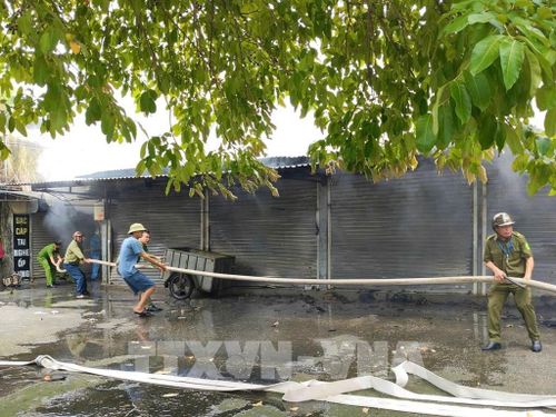 Các lực lượng nỗ lực chữa cháy. Ảnh: TTXVN phát 