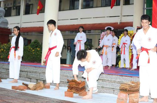 Võ sinh biểu diễn chặt gạch bằng tay
