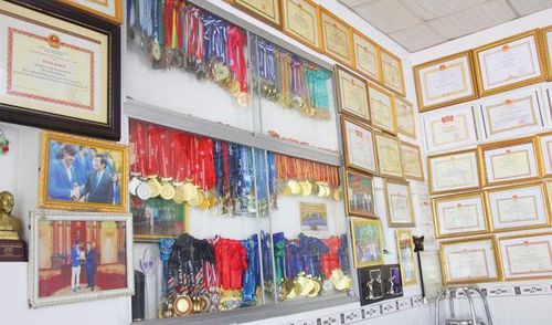Thứ được gia đình Ánh Viên giữ gìn và trưng bày nổi bật lại là những tấm huy chương, bằng khen mà cô và em trai - Nguyễn Quang Thuấn giành được trong suốt những năm thi đấu.