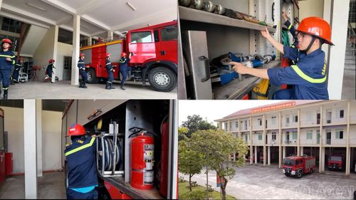 Cán bộ, chiến sĩ Phòng Cảnh sát PCCC và CNCH luyện tập phương án chữa cháy.