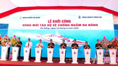  Thượng tướng Phạm Hoài Nam dự lễ khởi công đóng mới tàu hộ vệ chống ngầm đa năng, ngày 10-8-2026.  
