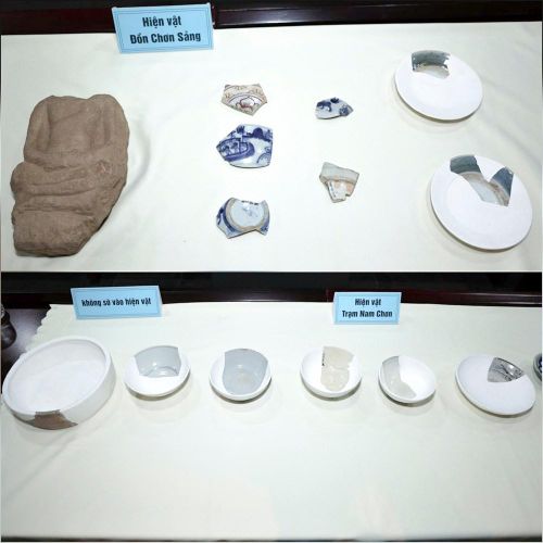 Một số hiện vật sau khai quật tại Đồn Chơn Sảng và Trạm Nam Chơn