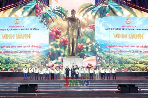Các hộ có thành tích xuất sắc trong lĩnh vực trồng và thâm canh cây cà phê Sơn La năm 2026 được vinh danh tại Hội thi nhà nông đua tài.