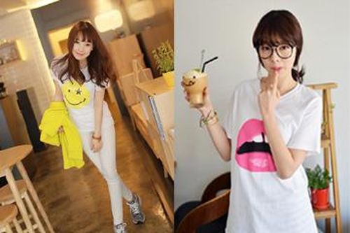 Bạn gái tuổi teen làm đẹp cùng áo phông trắng