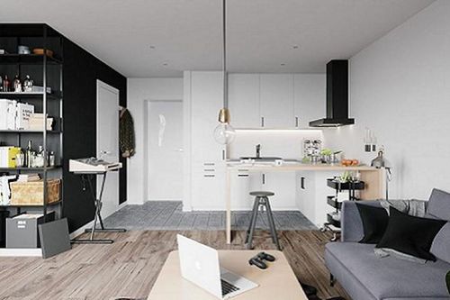 Căn hộ 35m2 đẹp khó cưỡng với tông màu trắng đen
