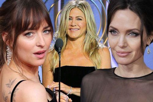 Sao nữ '50 sắc thái' lén nhìn Angelina Jolie phớt lờ Jennifer Aniston