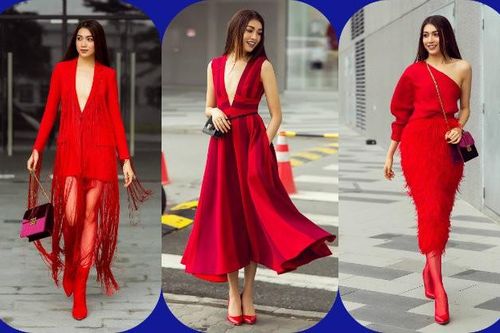 Á hậu Lệ Hằng diện váy cắt xẻ sâu tận rốn, thả dáng gợi cảm xuống phố