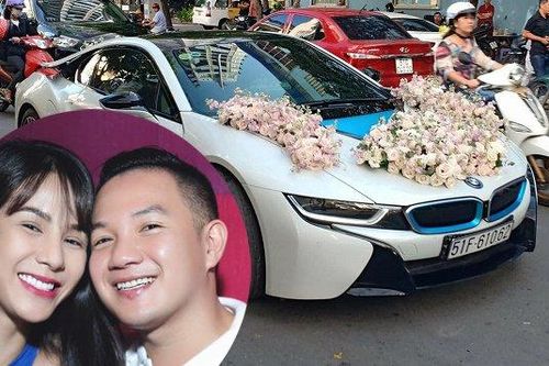 Chú rể Đức Phạm tự lái siêu xe BMW 7 tỷ đến đón Diệp Lâm Anh trong lễ rước dâu