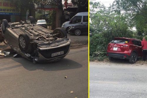 Xe Toyota chạy lấn làn tông trúng ô tô Mazda, 2 người bị thương
