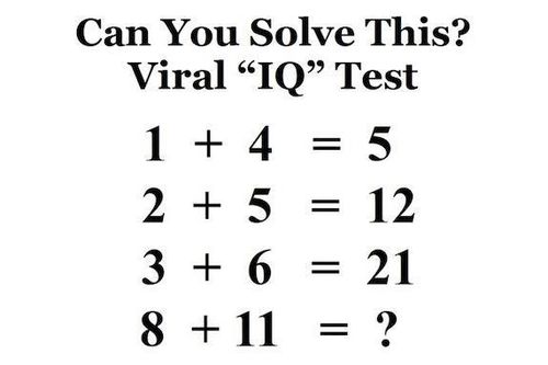 Nếu 1 + 4 = 5, 8 + 11 = ?