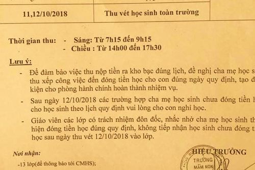 Cho trẻ nghỉ học nếu phụ huynh đóng tiền muộn