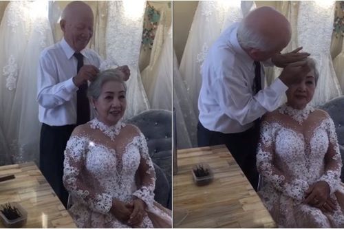 Xúc động clip cụ ông chải tóc cho cụ bà trong buổi chụp ảnh kỷ niệm 50 năm ngày cưới