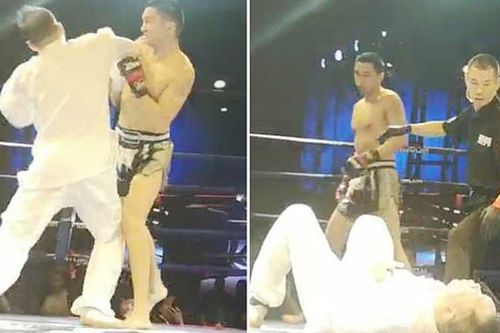Võ sĩ kick-box tung cú đấm hạ gục cao thủ Thái Cực quyền sau 5 giây