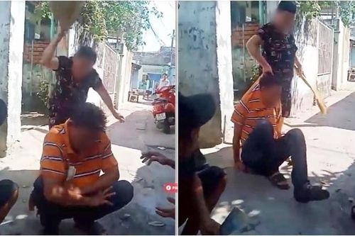 Vợ cầm chổi vụt liên tiếp vào lưng, xách cổ người chồng quá ham mê bài bạc lôi về tận nhà