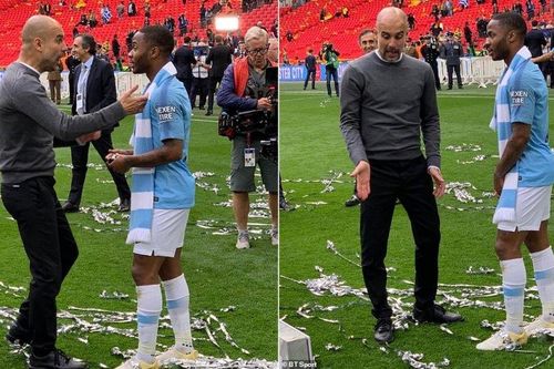 Vừa nâng cúp vô địch, Guardiola dạy cho Sterling bài học ngay trên sân