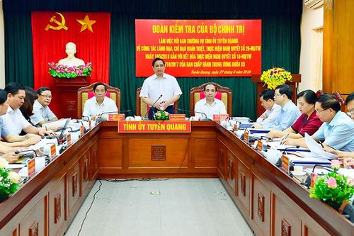 Đoàn kiểm tra của Bộ Chính trị làm việc với Ban Thường vụ Tỉnh ủy