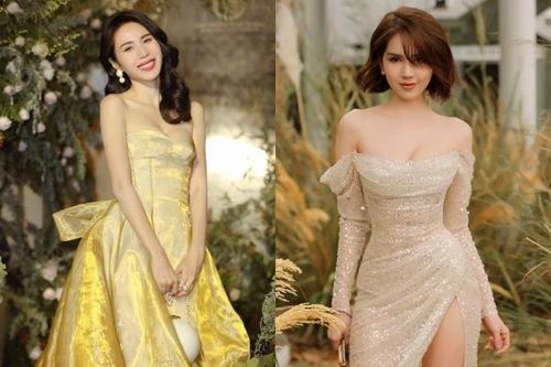 Thủy Tiên chơi trội diện đầm dài 2m, Ngọc Trinh tiếp tục hở bạo