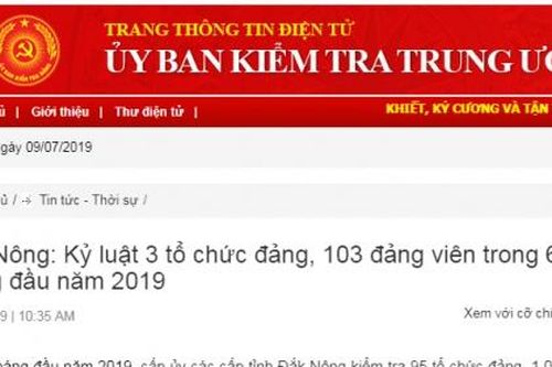 Đắk Nông: Kỷ luật 3 tổ chức đảng, 103 đảng viên