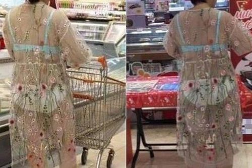 Diện trang phục đi siêu thị như đi biển, người phụ nữ bị chỉ trích nặng nề