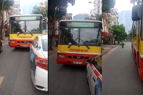 Xe buýt lấn hết đường quyết đòi taxi phải nhường