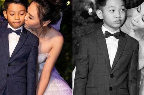 Cô dâu Đàm Thu Trang âu yếm Subeo tại lễ cưới với Cường đô la
