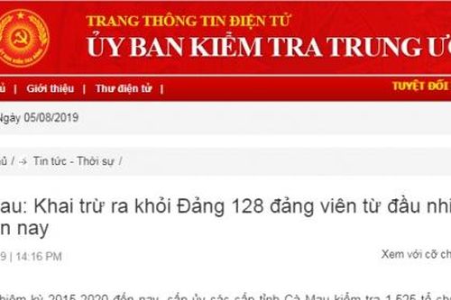 Cà Mau: Khai trừ 128 đảng viên vi phạm