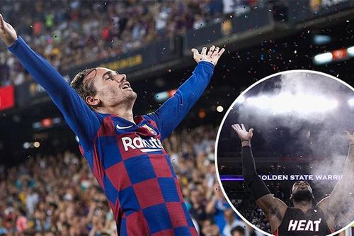 Messi và Suarez cười rạng rỡ trước màn ăn mừng lạ mắt của Griezmann
