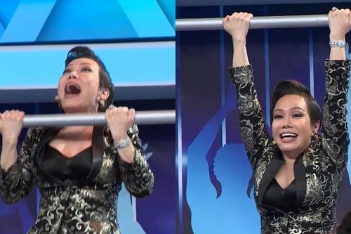 Hứa Minh Đạt bê đỡ cho Việt Hương hít xà đơn trên sóng truyền hình
