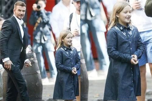 Đưa con gái út cùng đi quay quảng cáo, ngờ đâu David Beckham lại bị lu mờ vì nhan sắc và vẻ trưởng thành của Harper