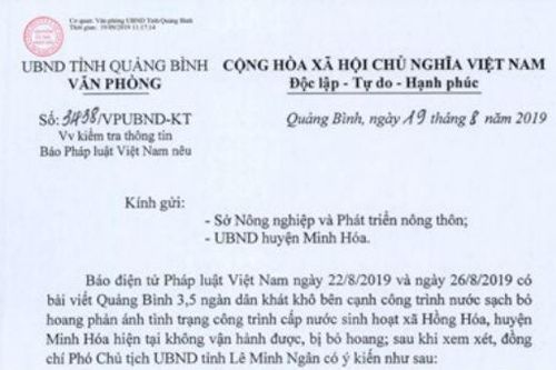 Vụ 'dân khát khô bên công trình nước sạch bỏ hoang': UBND tỉnh Quảng Bình chỉ đạo giải quyết sự việc