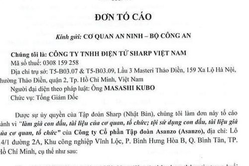 Sharp gửi đơn tố cáo Asanzo đến Bộ Công an