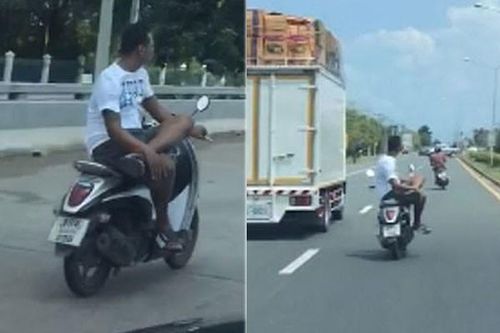 Thanh niên ngồi vắt chân, dùng một tay lái xe máy đi 64km/h gây phẫn nộ