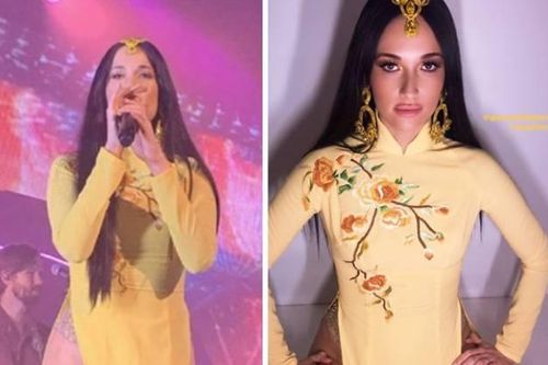 Nữ ca sĩ từng đoạt giải Grammy bị chỉ trích vì mặc áo dài không quần phản cảm