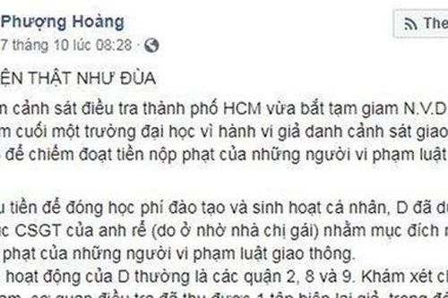 Công an TP Hồ Chí Minh thông tin về nội dung sai sự thật về CSGT