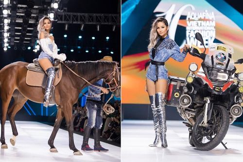 Hết cưỡi ngựa, H'Hen Niê lại ngồi mô-tô 'khủng' làm náo loạn sàn catwalk