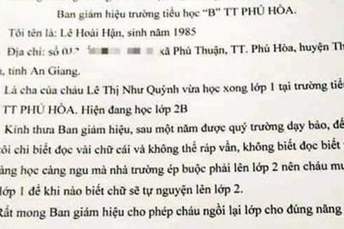 Thông tin phụ huynh xin cho con lớp 2 ở lại lớp 1 là bịa đặt