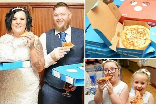Cô dâu chú rể đãi khách tiệc cưới toàn bánh pizza