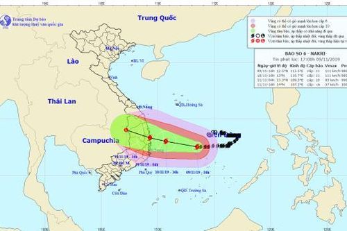 Bão số 6 Nakri cách Quảng Ngãi đến Khánh Hòa khoảng 450km, Trung Bộ đêm nay mưa rất to
