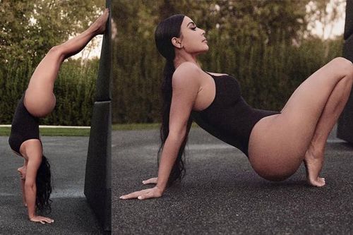 Kim Kardashian diện bodysuit 'trồng cây chuối' khoe 'siêu vòng ba' trứ danh