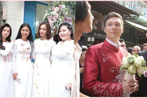 Hôn lễ Hoàng Oanh: Dàn phù dâu rạng rỡ khoe sắc, chú rể điển trai diện áo dài truyền thống