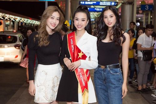 Tiểu Vy, Phương Nga xinh đẹp tới tiễn Thúy An sang Ai Cập thi Miss Intercontinental