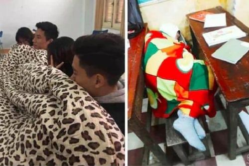 Cười nghiêng ngả với loạt ảnh đem chăn đến lớp chống rét của học sinh